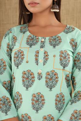 Sea-green printed cotton ethnic-kurtis 5