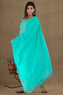 Sea-green printed cotton ethnic-kurtis 3