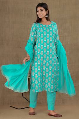 Sea-green printed cotton ethnic-kurtis 4