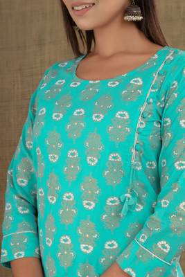 Sea-green printed cotton ethnic-kurtis 5