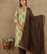 Green printed cotton ethnic-kurtis