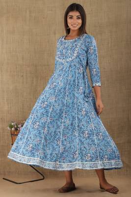 Blue printed cotton ethnic-kurtis 1