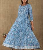 Blue printed cotton ethnic-kurtis
