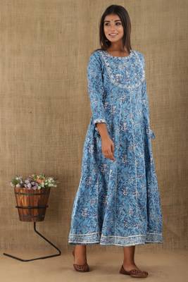Blue printed cotton ethnic-kurtis 3