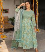 Green embroidered cotton ethnic-kurtis
