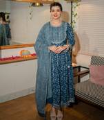 Blue embroidered cotton ethnic-kurtis