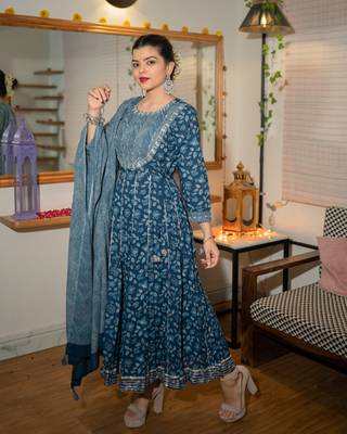 Blue embroidered cotton ethnic-kurtis 4