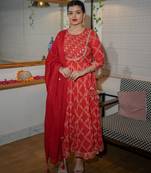 Red embroidered cotton ethnic-kurtis