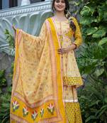 Yellow embroidered cotton ethnic-kurtis
