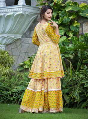Yellow embroidered cotton ethnic-kurtis 2