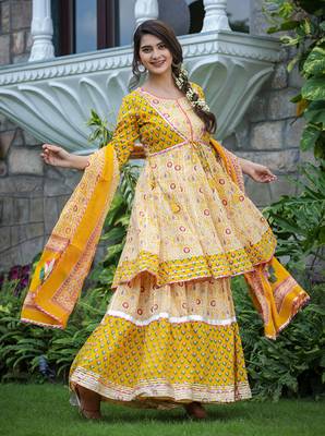 Yellow embroidered cotton ethnic-kurtis 3