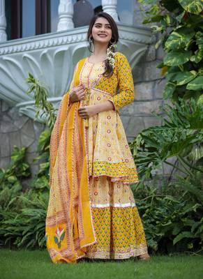 Yellow embroidered cotton ethnic-kurtis 4