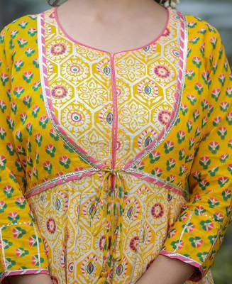 Yellow embroidered cotton ethnic-kurtis 5
