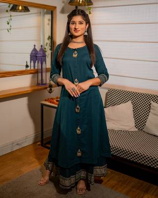 Green plain cotton ethnic-kurtis 1