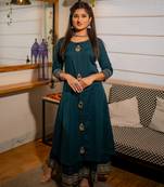 Green plain cotton ethnic-kurtis