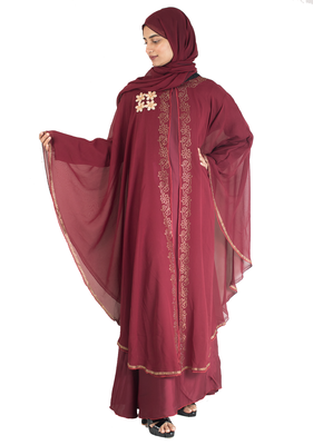 Maroon brasso art silk abaya 1