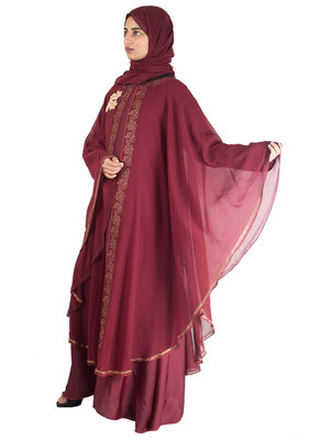 Maroon brasso art silk abaya 2