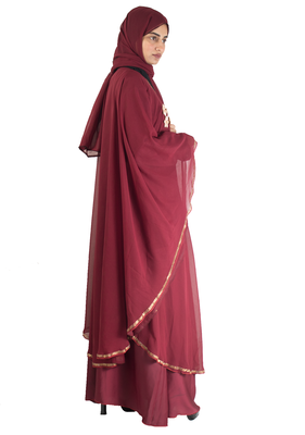 Maroon brasso art silk abaya 4