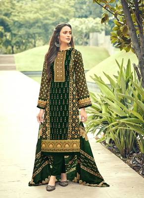 green velvet semi stitched printed TOP & BOTTOM WITH DUPATTA 1