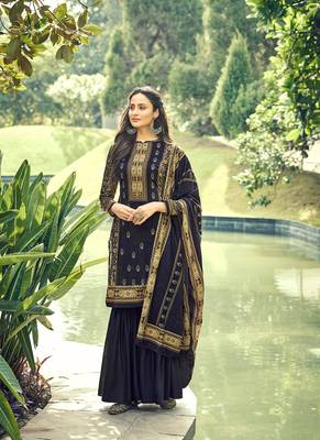 blue velvet semi stitched printed TOP & BOTTOM WITH DUPATTA 1