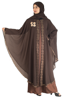 Brown brasso art silk abaya 1