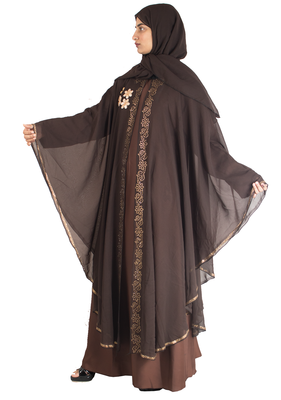 Brown brasso art silk abaya 2