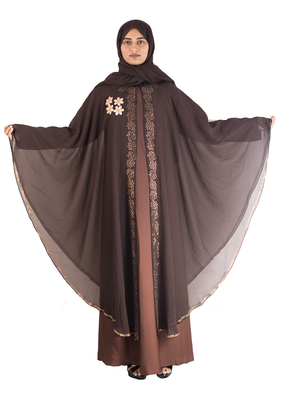 Brown brasso art silk abaya 4