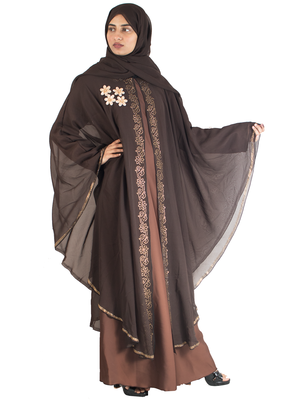 Brown brasso art silk abaya 5