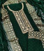 Kimisha Women's Bottle Green Georgette Embroidery Diamond Work Unstitched Dress Material