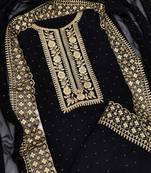 Kimisha Women's Black Georgette Embroidery Diamond Work Unstitched Dress Material