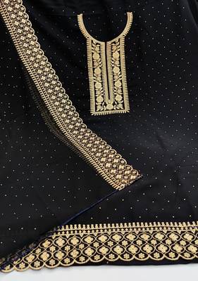 Kimisha Women's Black Georgette Embroidery Diamond Work Unstitched Dress Material 2