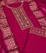 Kimisha Women's Magenta Georgette Embroidery Diamond Work Unstitched Dress Material