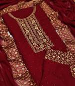Kimisha Women's Maroon Georgette Embroidery Diamond Work Unstitched Dress Material