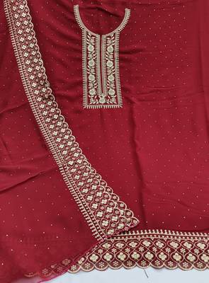 Kimisha Women's Maroon Georgette Embroidery Diamond Work Unstitched Dress Material 2
