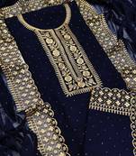 Kimisha Women's Navy Blue Georgette Embroidery Diamond Work Unstitched Dress Material