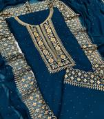 Kimisha Women's Teal Blue Georgette Embroidery Diamond Work Unstitched Dress Material