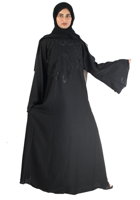 Black brasso art silk abaya 1