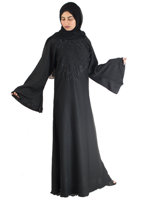 Black brasso art silk abaya 4