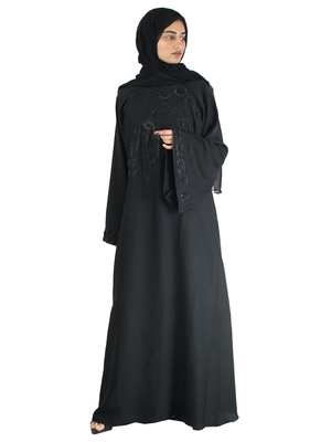 Black brasso art silk abaya 5