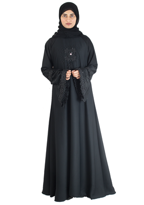 Black brasso art silk abaya 1