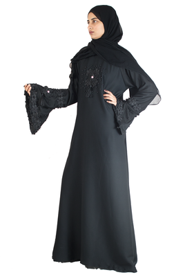 Black brasso art silk abaya 2