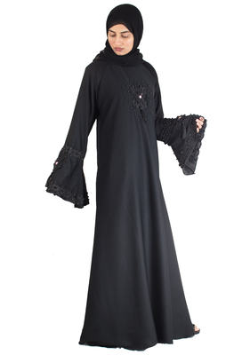 Black brasso art silk abaya 4
