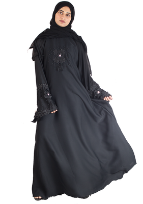 Black brasso art silk abaya 5