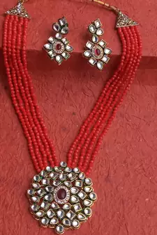 Red Polki Pearl Kundan Necklace Sets