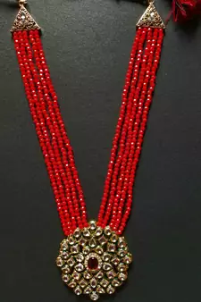 Red Polki Pearl Kundan Necklace Sets