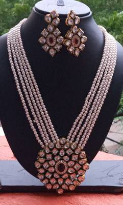 Beige Polki pearl Kundan  Necklace Sets 2