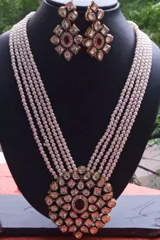 Beige Polki pearl Kundan  Necklace Sets