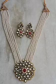 Beige Polki pearl Kundan  Necklace Sets