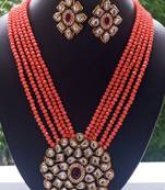 Orange Polki Pearl Kundan Necklace set