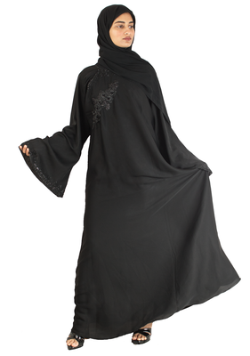 Black brasso art silk abaya 1
